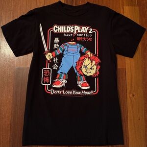 Riot Society Child's Play 2 Black T-Shirt with Red and Blue Graphic-New w/o tags